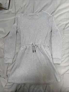 Girls' Light OatmealGray Ribbed Drawstring Sweatshirt Dress